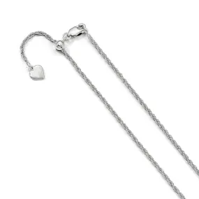 1.5mm Rhodium Sterling Silver Adjustable Loose Rope Chain Necklace