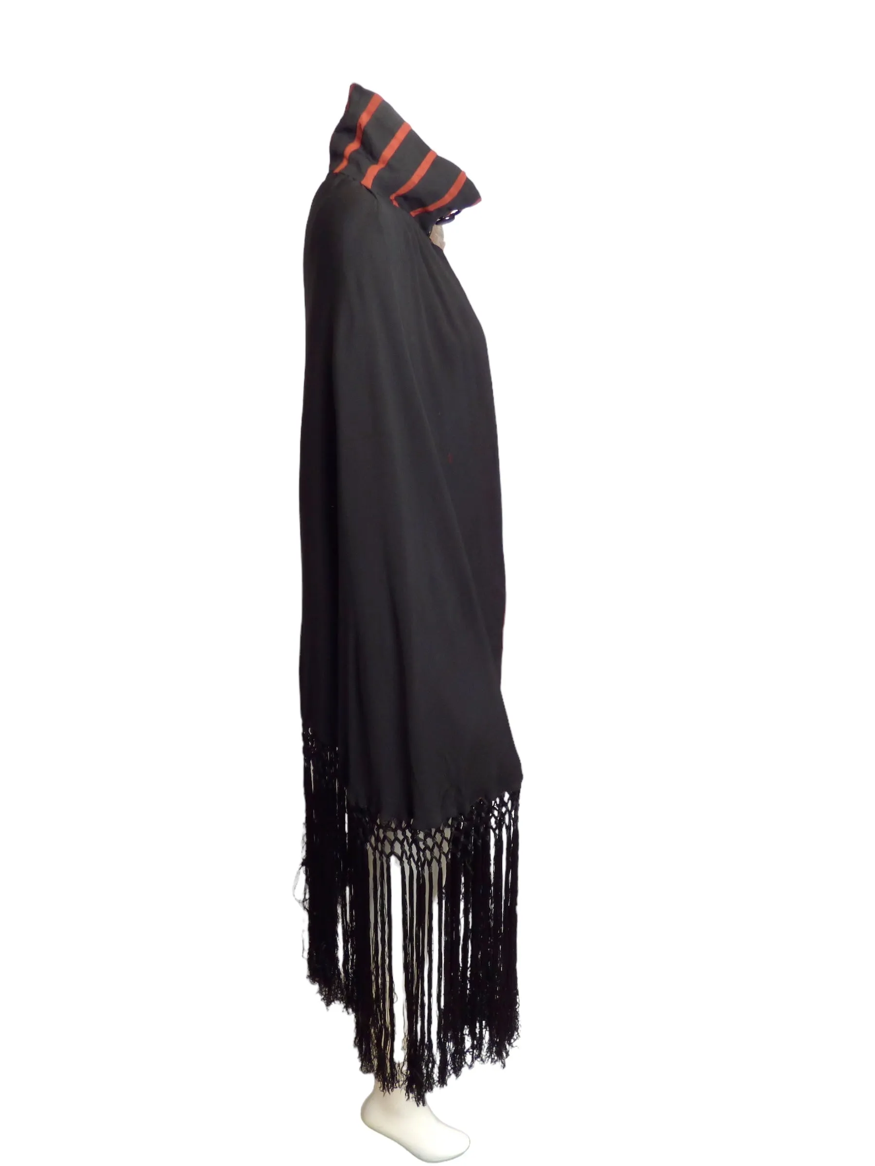 1920s AS IS Black & Orange Silk Fringe Cape-Small