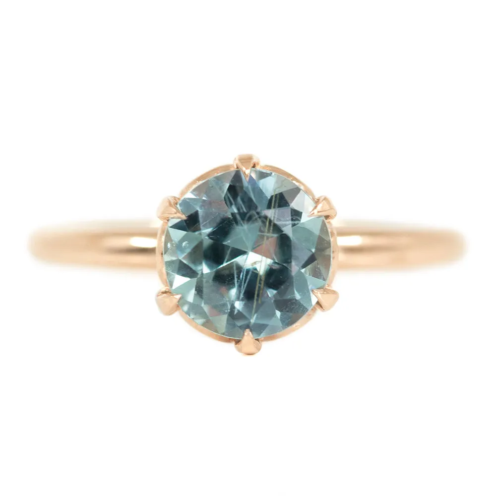 1.93ct Round Light Blue-Seafoam Green Montana Sapphire Lotus Six Prong Solitaire In 14k Rose Gold