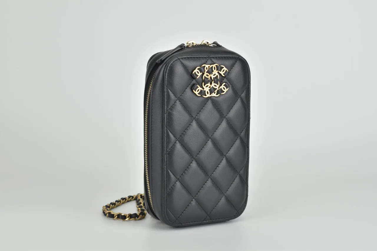 2021 Black Quilted Lambskin CC Vertical Phone Holder Mini Bag