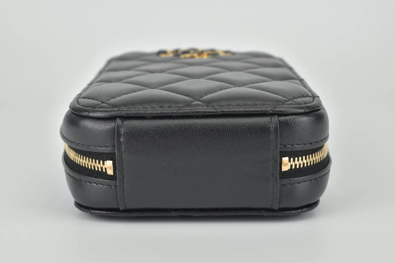 2021 Black Quilted Lambskin CC Vertical Phone Holder Mini Bag