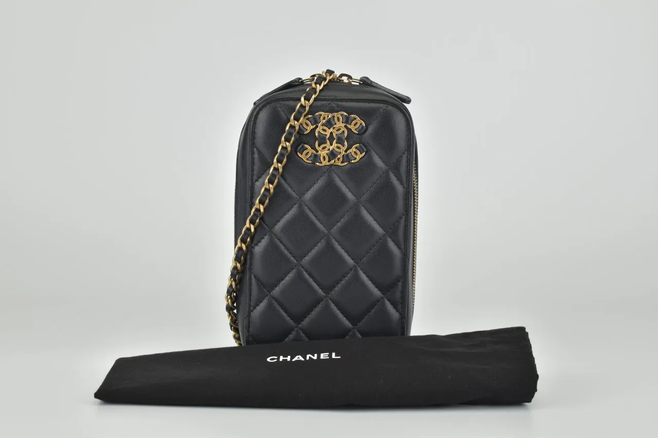 2021 Black Quilted Lambskin CC Vertical Phone Holder Mini Bag