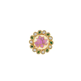 22K Antique Gold, Kundan, Emerald, & CZ Cocktail Ring (9.7gm)