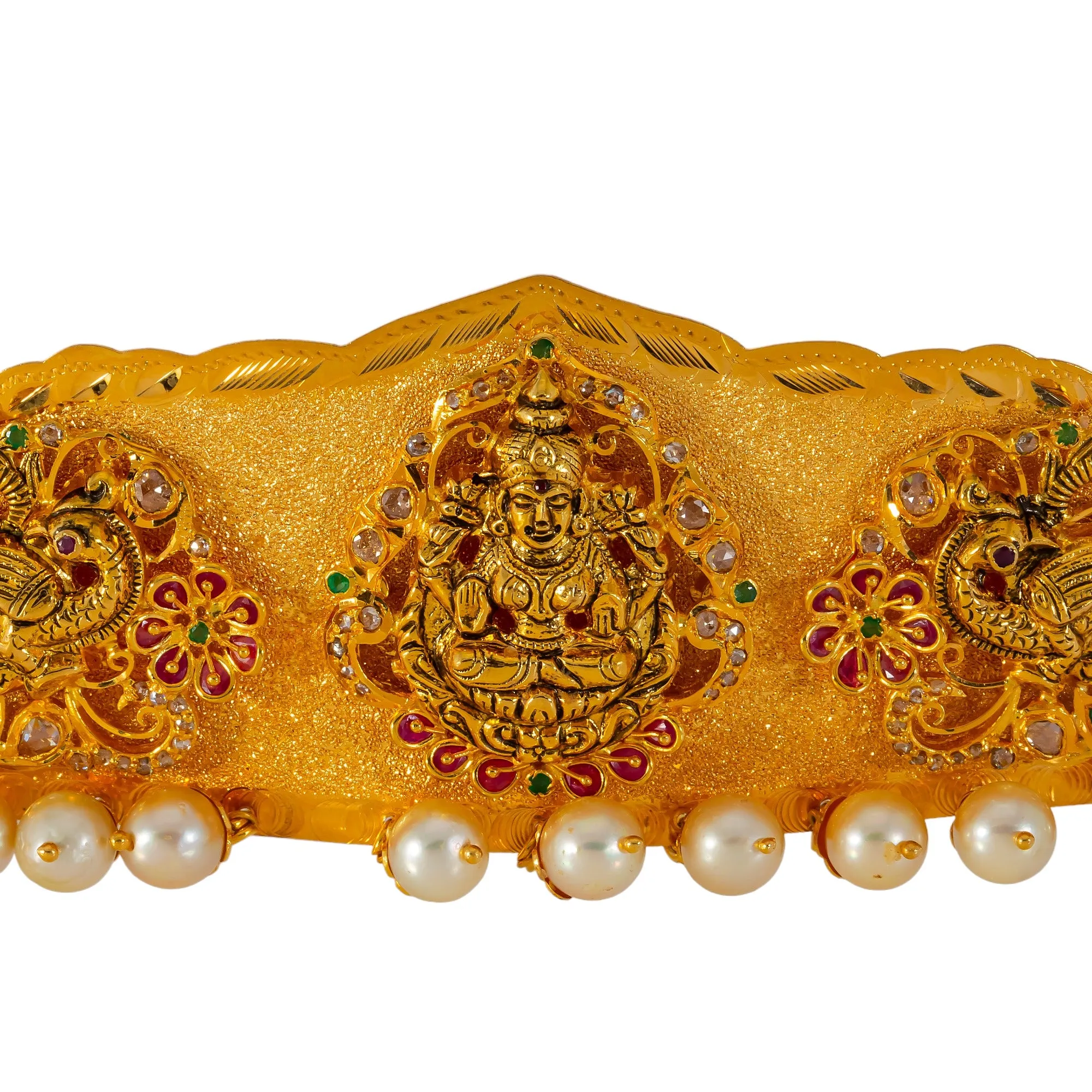 22k Yellow Gold, Gemstone, & Pearl Vaddanam Waist Belt (174.2gm)