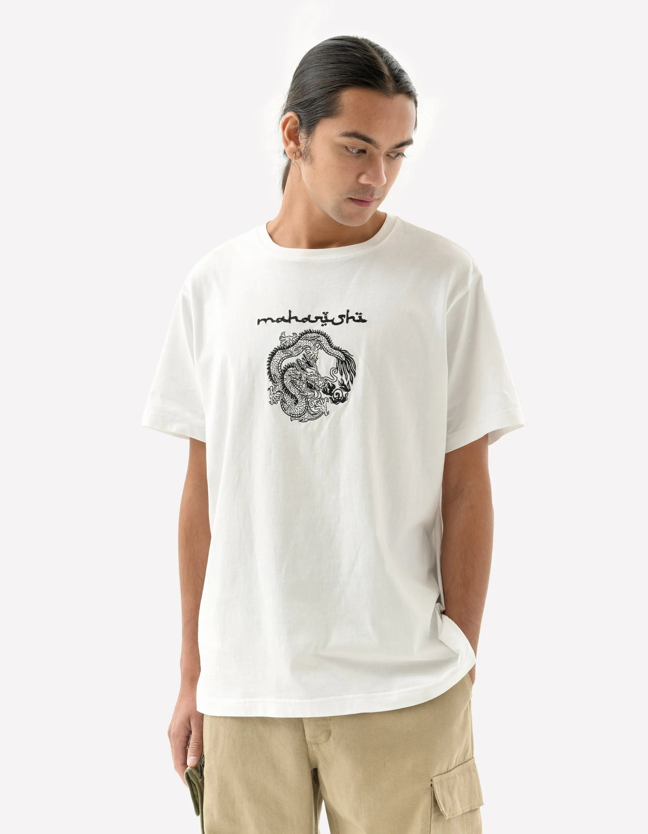 5242 Thar Dragon Embroidered T-Shirt White