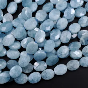 AA Natural Blue Aquamarine Faceted Oval Beads 15.5" Strand