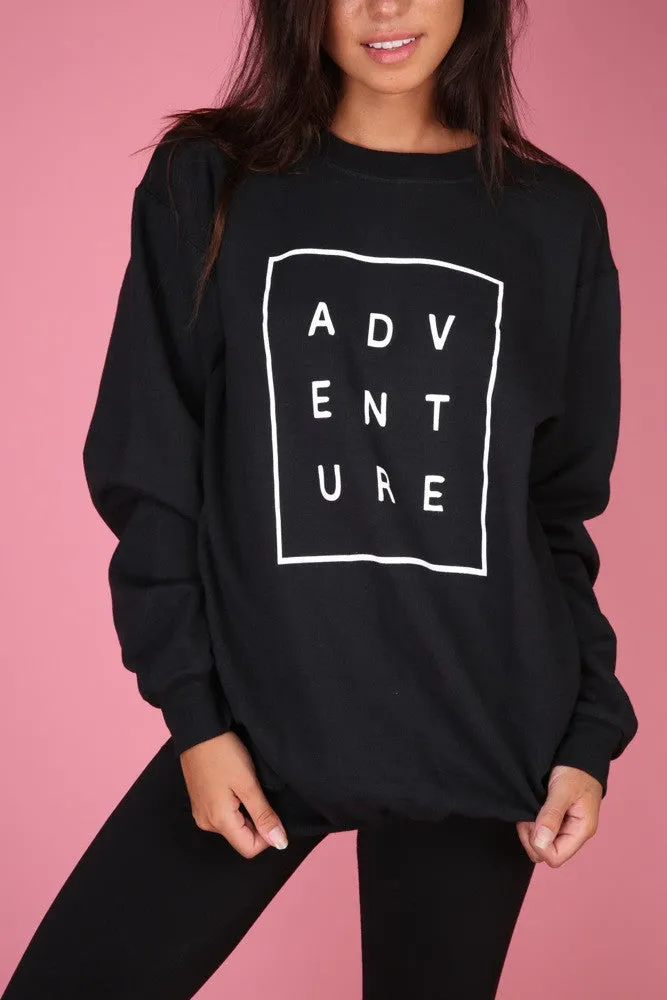 ADVENTURE Black Graphic Unisex Crewneck Sweatshirt