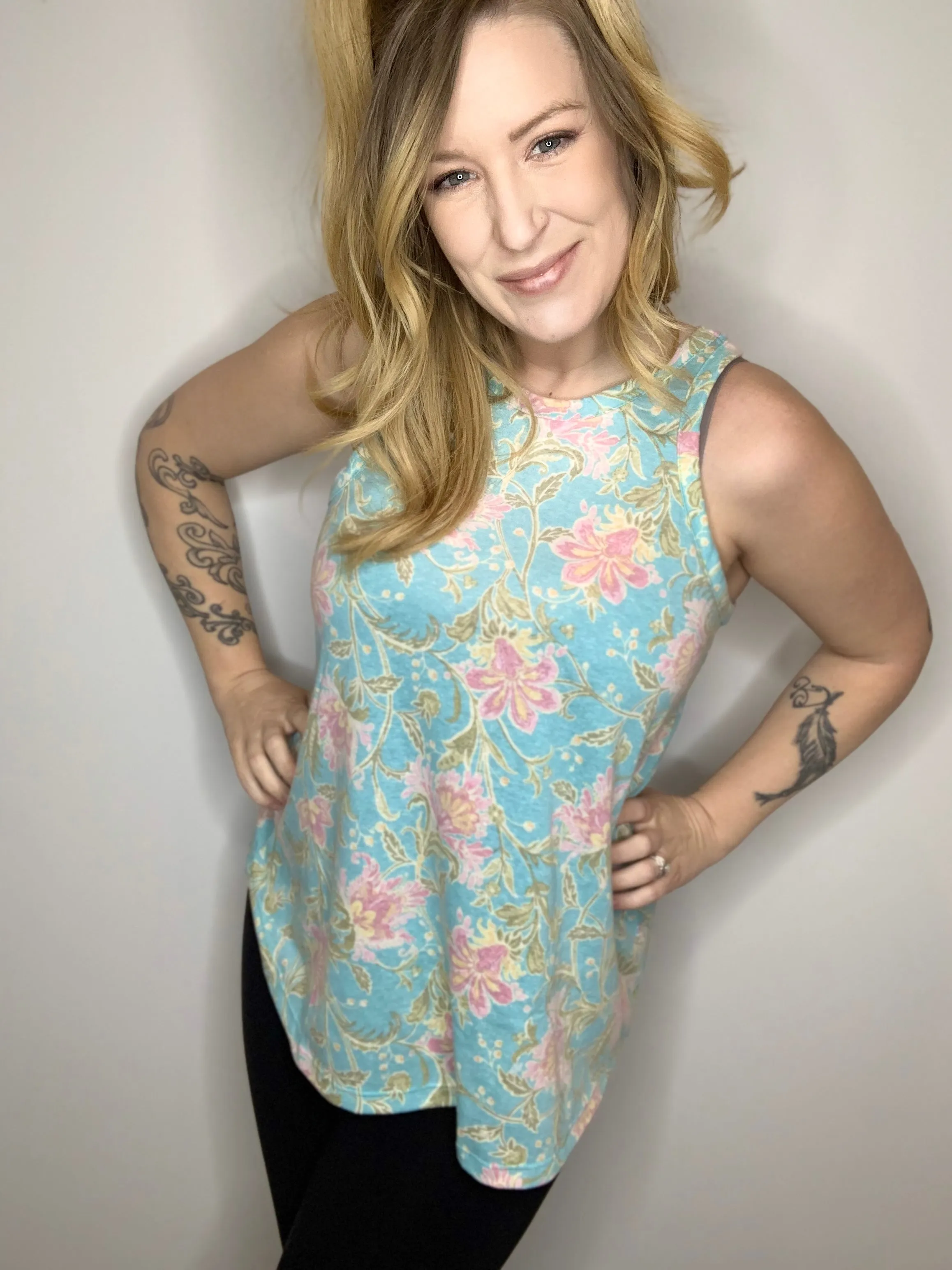 Aqua Floral Tank Top