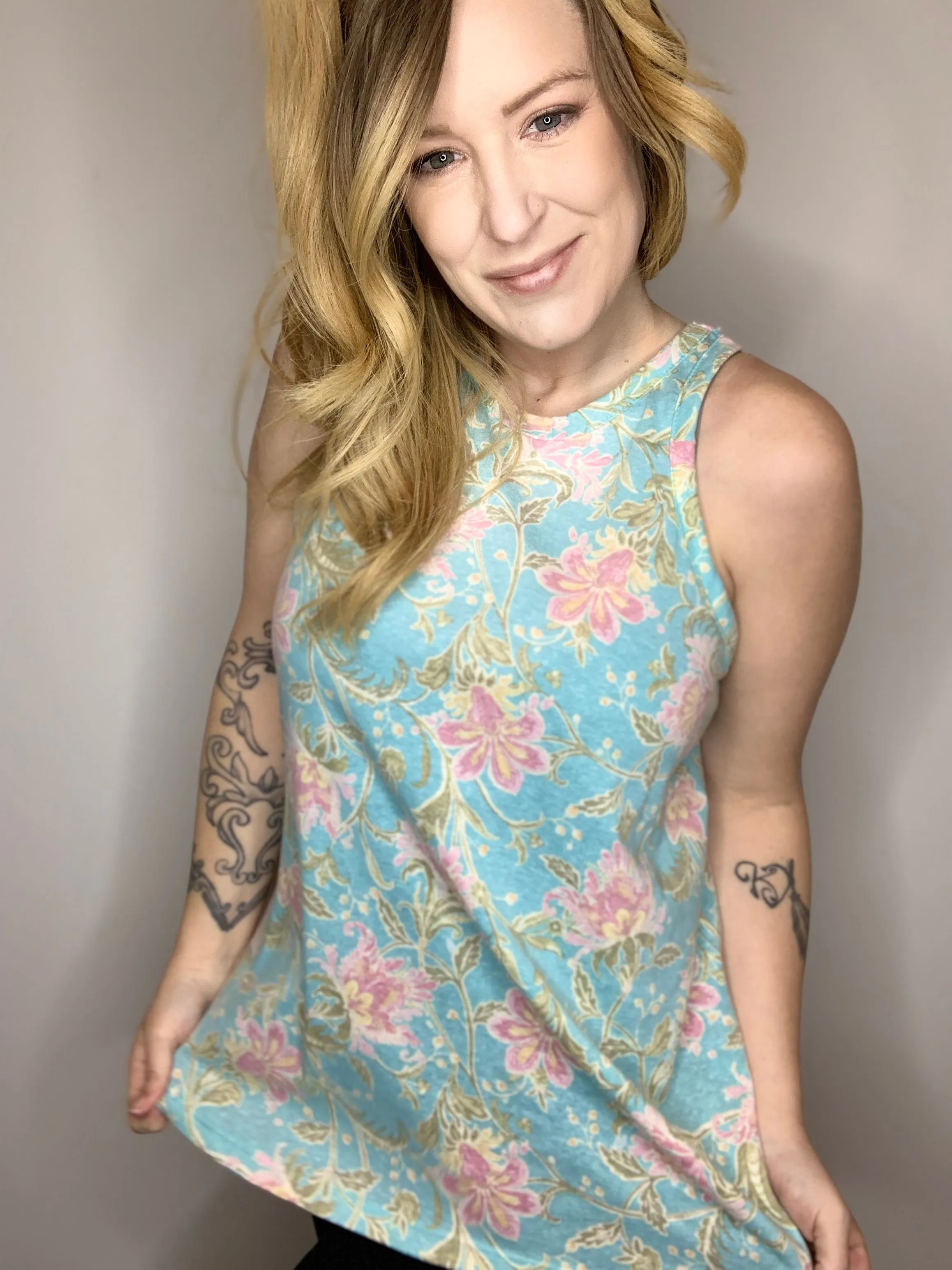 Aqua Floral Tank Top