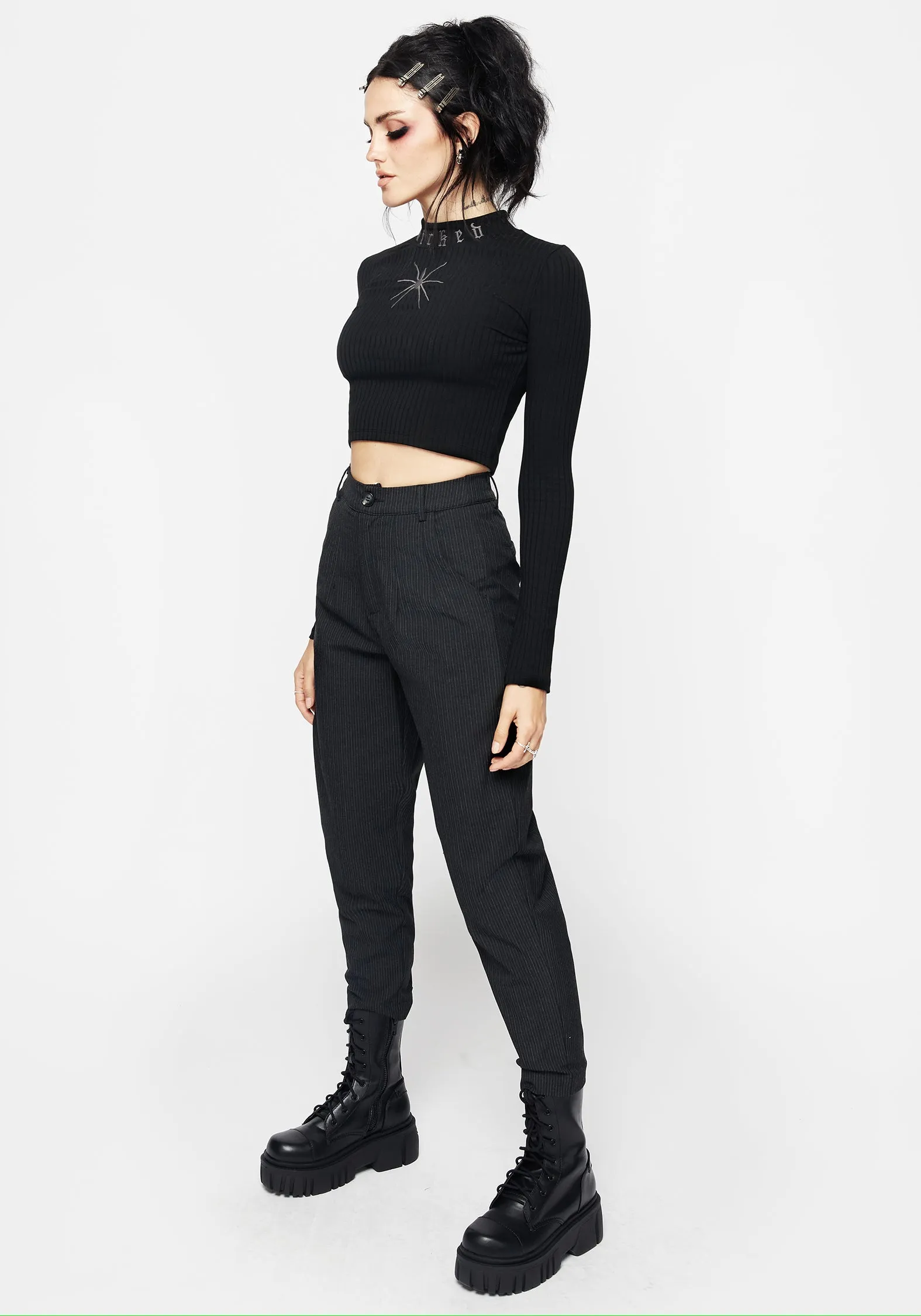 Atracid Embroidered Funnel Neck Crop Top