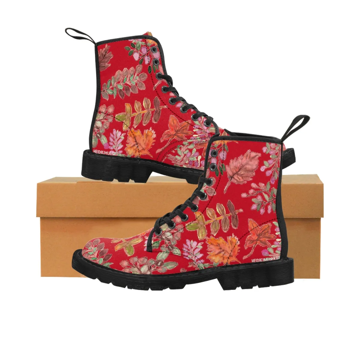 Autumn Red Fall Women's Boots, Red Fall Leaves Print Women's Boots, Best Winter Boots For Women (US Size 6.5-11)