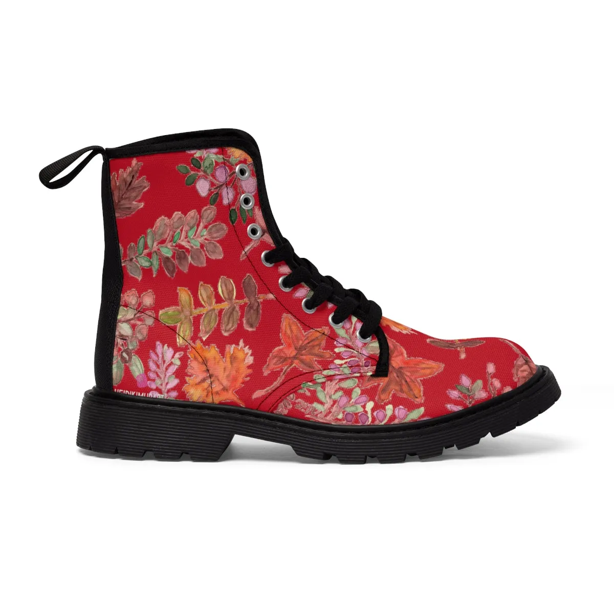 Autumn Red Fall Women's Boots, Red Fall Leaves Print Women's Boots, Best Winter Boots For Women (US Size 6.5-11)