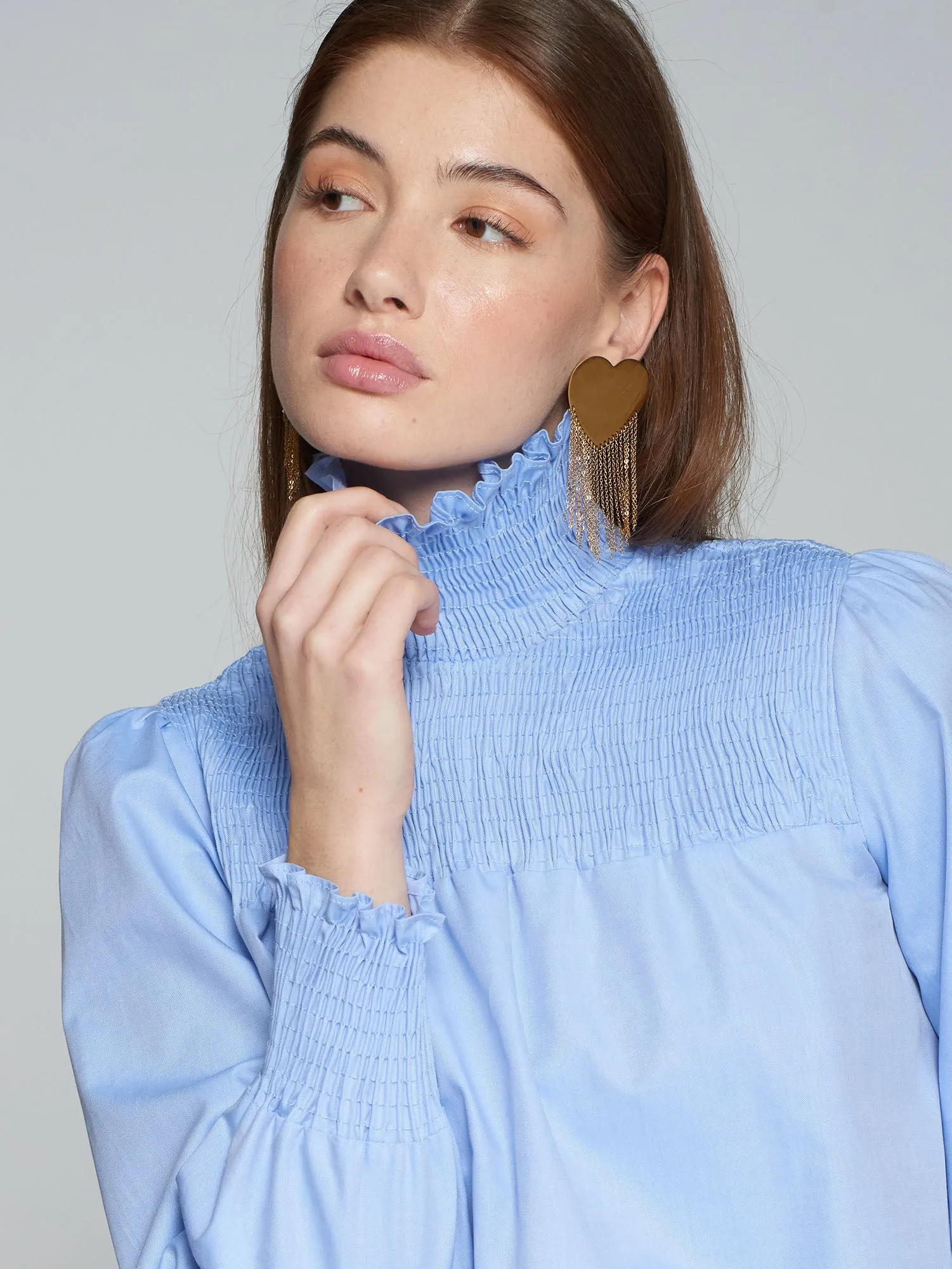 Azul Blue Twill Long Sleeve Blouse