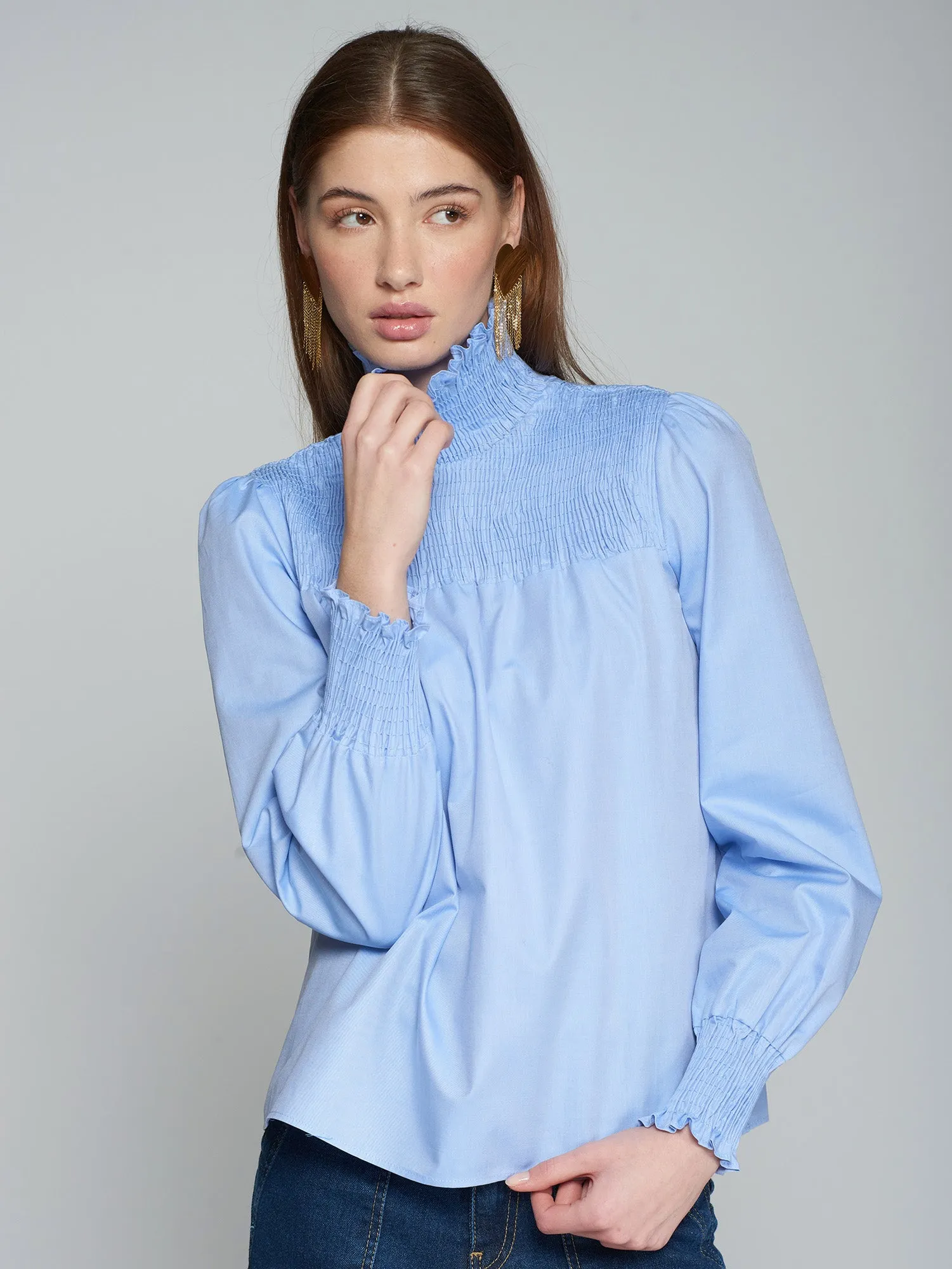 Azul Blue Twill Long Sleeve Blouse