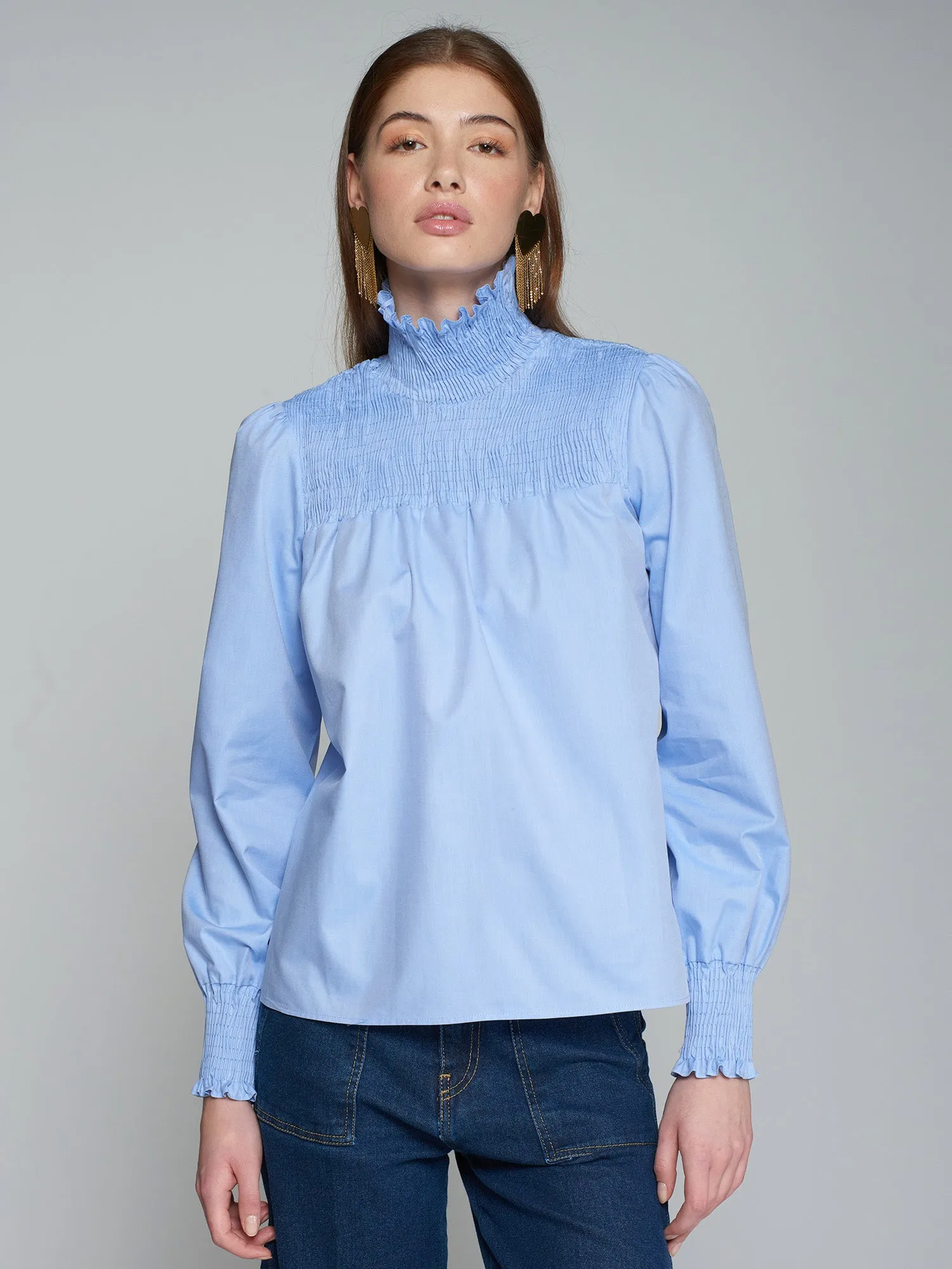 Azul Blue Twill Long Sleeve Blouse