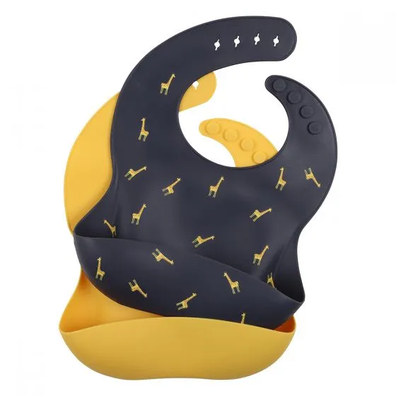 Bebe/Minihaha - Giraffe Mustard 2 Pack Silicone Bibs