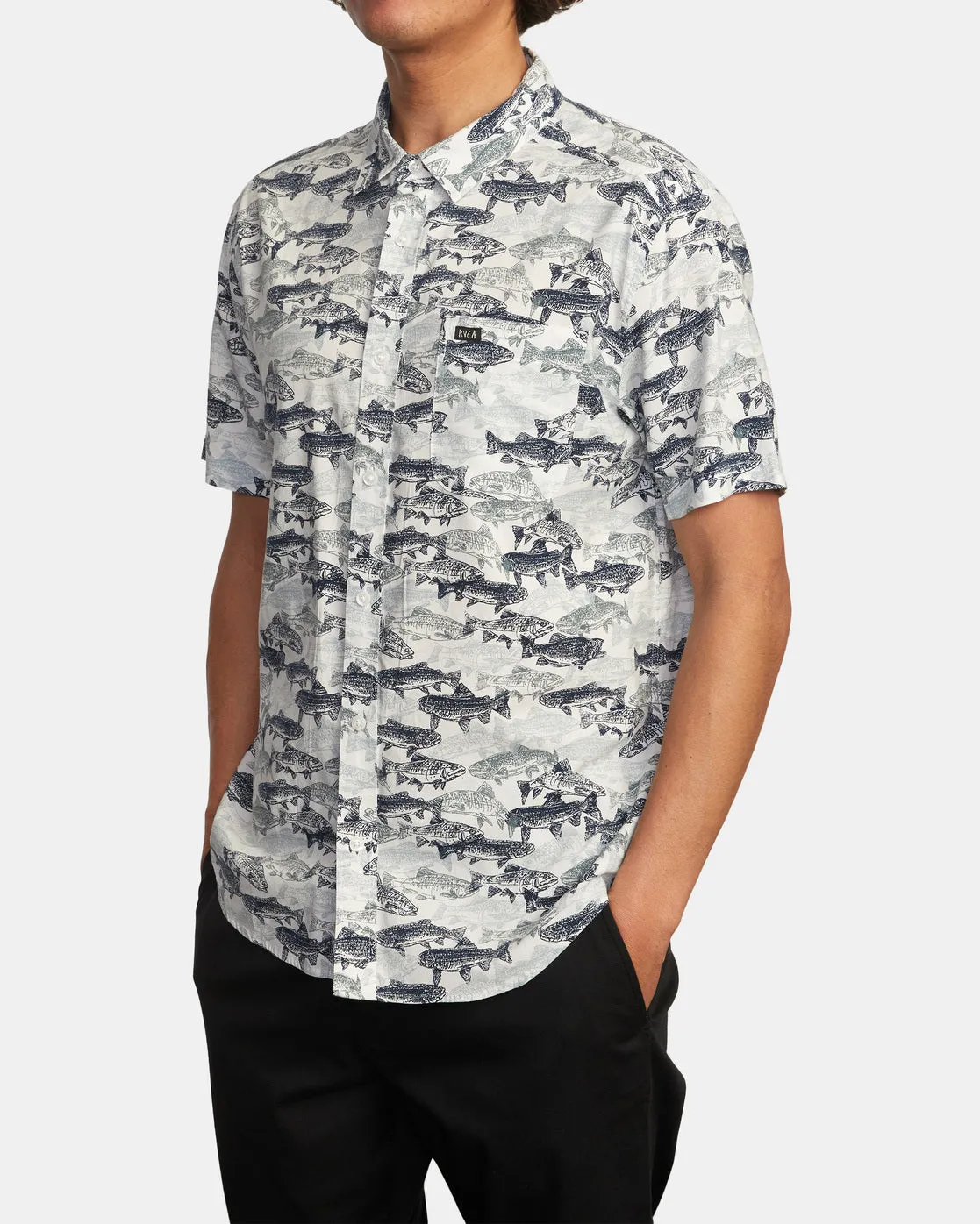 Ben Horton Fish Camo Short Sleeve Shirt - Antique White