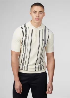 Ben Sherman Crinkle Cotton Stripe Polo Ivory