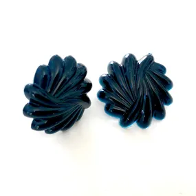 Black Art Deco Carved Retro Button Stud Earrings