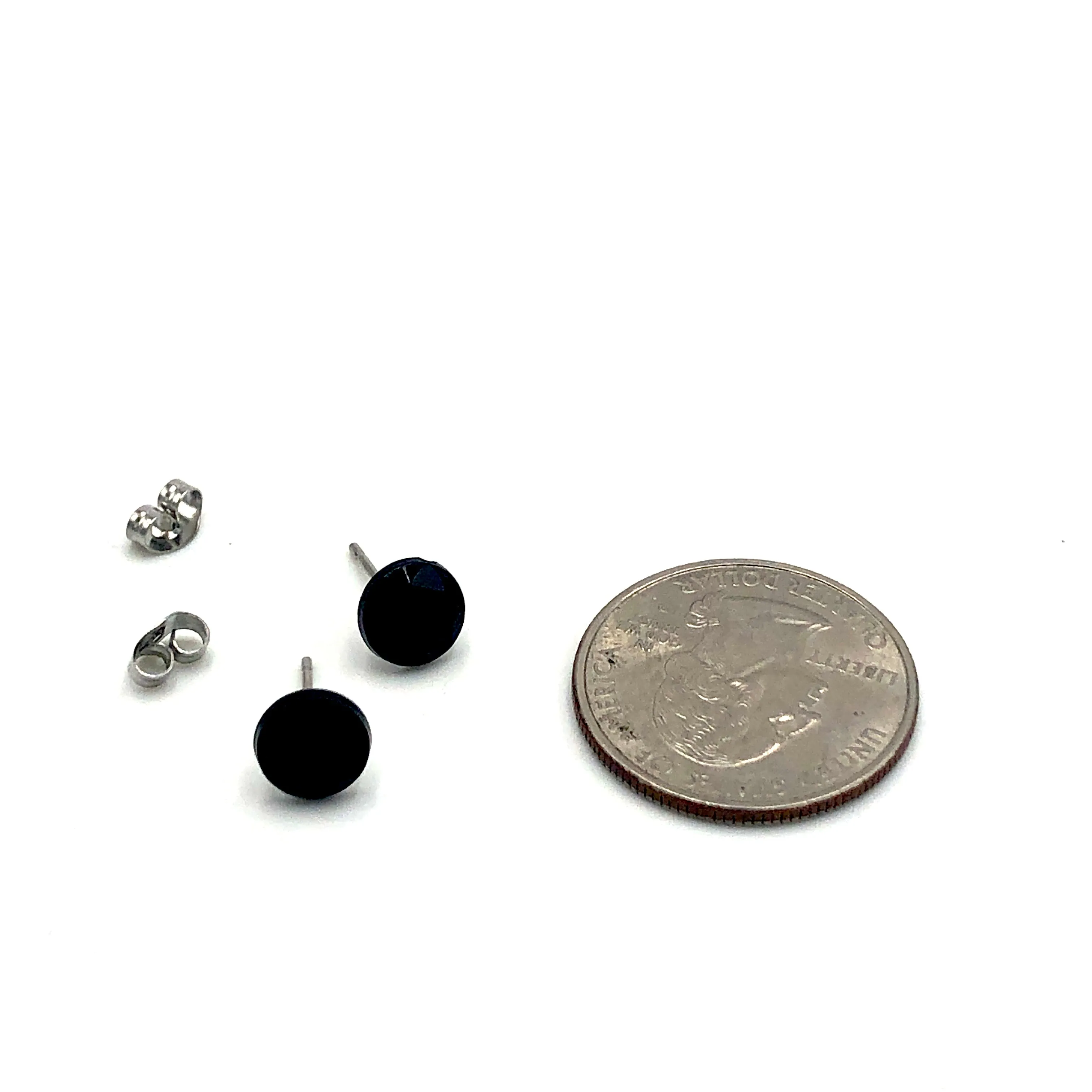 Black Faceted Mini Retro Button Stud Earrings