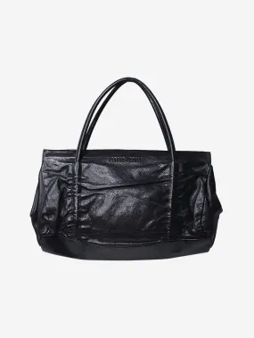 Black leather top handle bag