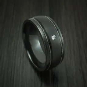 Black Titanium and Diamond Men's Ring with Guitar String Inlays Custom Made Band