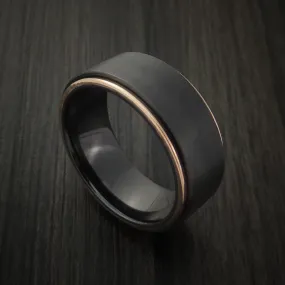 Black Titanium Men's Ring with 14K Rose Gold Edges Custom Made Band