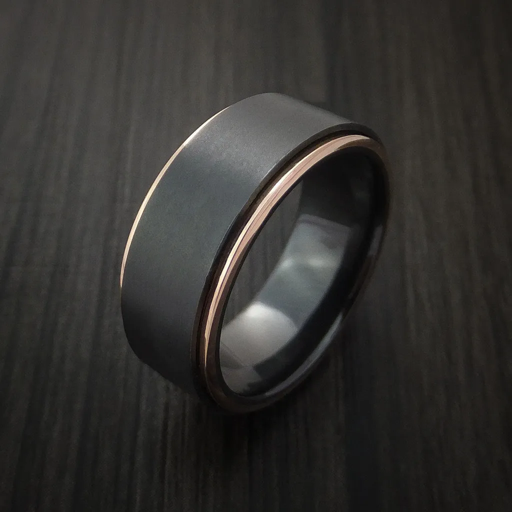 Black Titanium Men's Ring with 14K Rose Gold Edges Custom Made Band