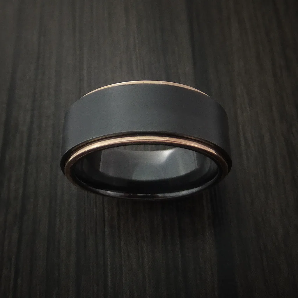 Black Titanium Men's Ring with 14K Rose Gold Edges Custom Made Band