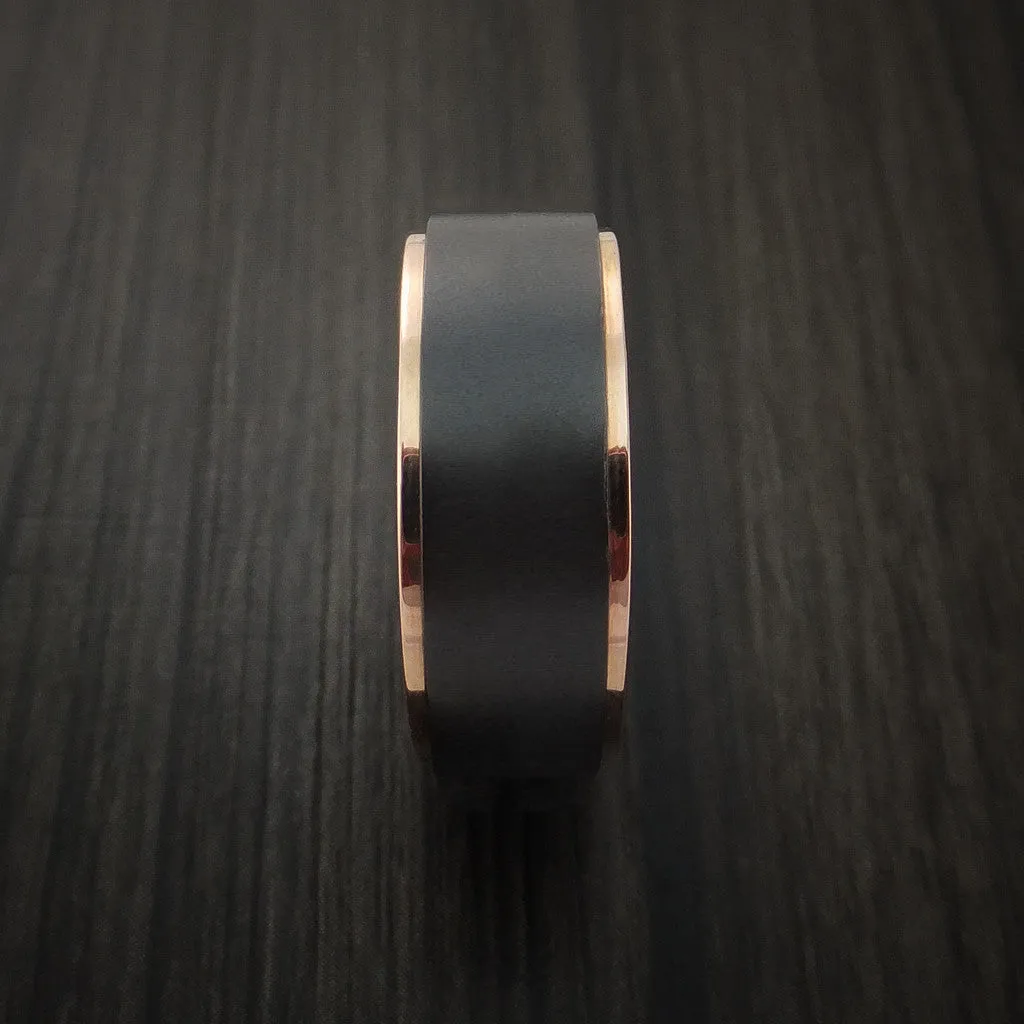 Black Titanium Men's Ring with 14K Rose Gold Edges Custom Made Band