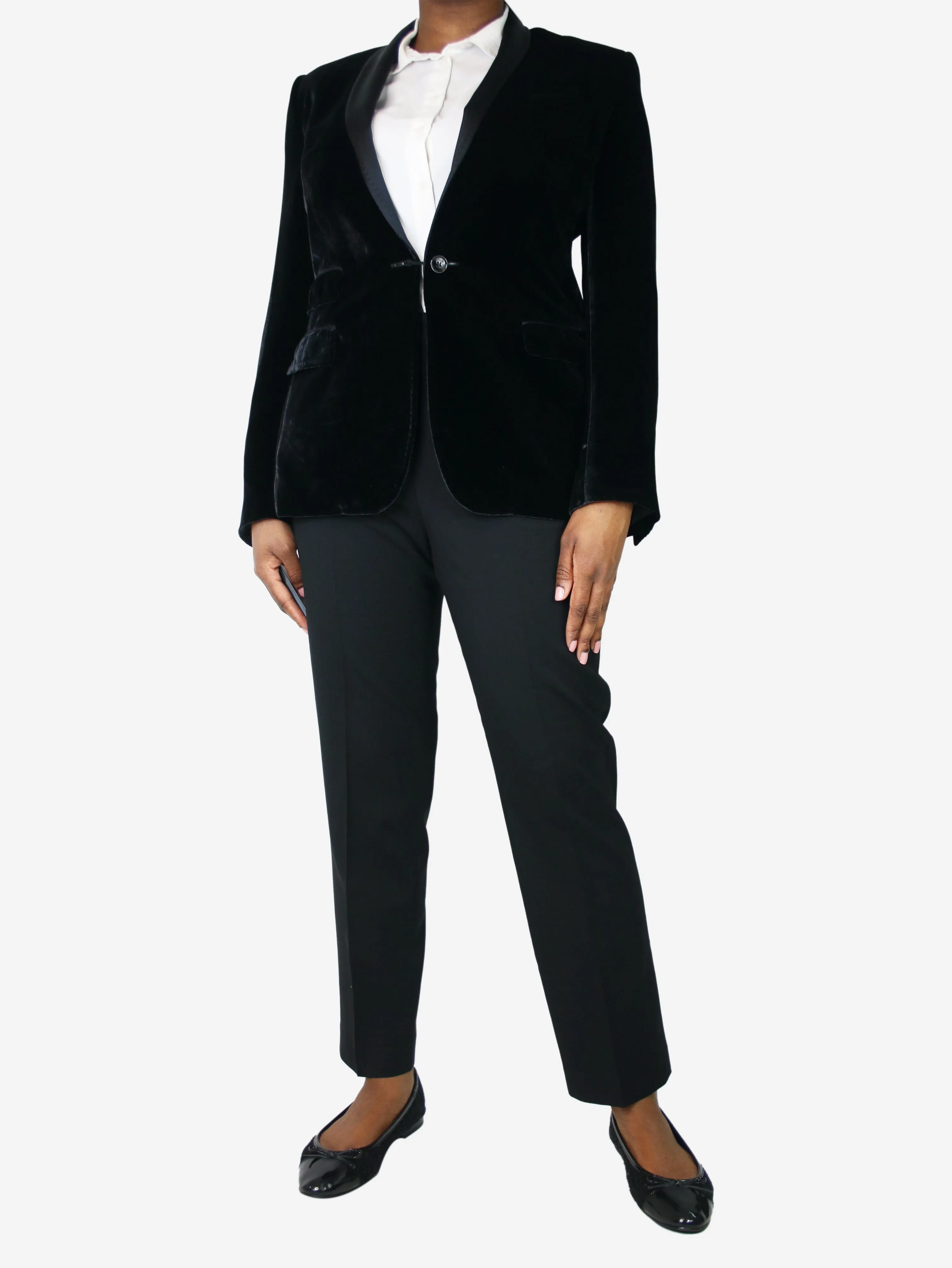 Black velvet blazer - size UK 14