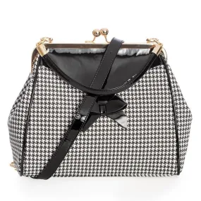 Black Vintage Houndstooth Check Retro Patent Handbag