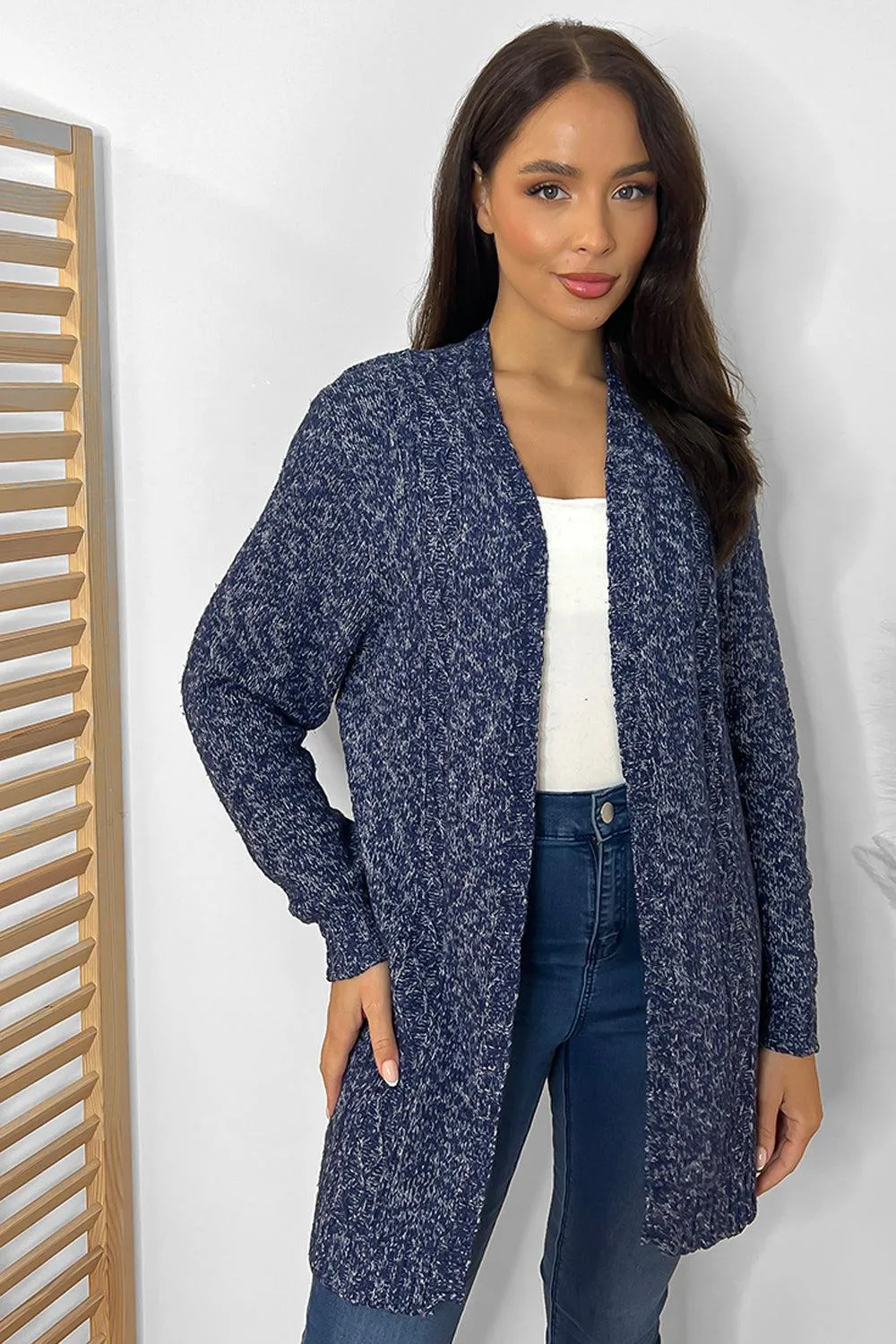 Blue Speckled Raw Knit Cardigan