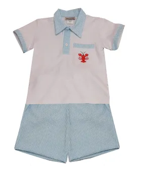 Boy's "Lobster" Seersucker Cotton Smocked Short Set