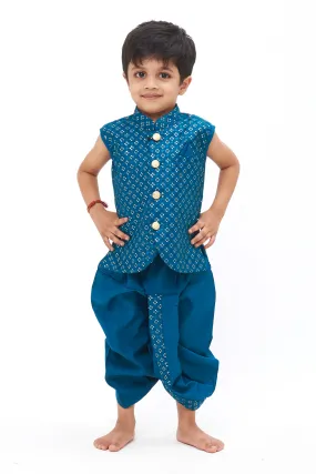 Boys Regal Blue Kurta with Sequin Embroidery & Dothi Set