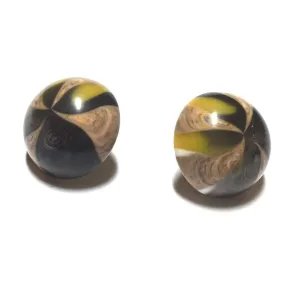 Brown & Beige Marbled Batik Retro Button Stud Earrings