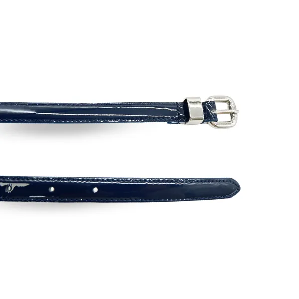 CARRIE -  Women's Navy Patent Skinny Leather Belt with Silver Buckle