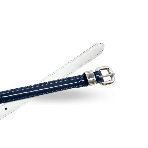 CARRIE -  Women's Navy Patent Skinny Leather Belt with Silver Buckle