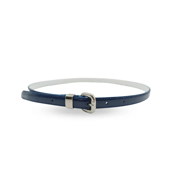 CARRIE -  Women's Navy Patent Skinny Leather Belt with Silver Buckle