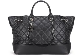 CHANEL 2 WAY USE CALF LEATHER WITH CAVIAR TRIM BLACK SHOULDER TOTE (1926xxxx) SILVER HARDWARE, W36CM, WITH CARD, NO DUST COVER