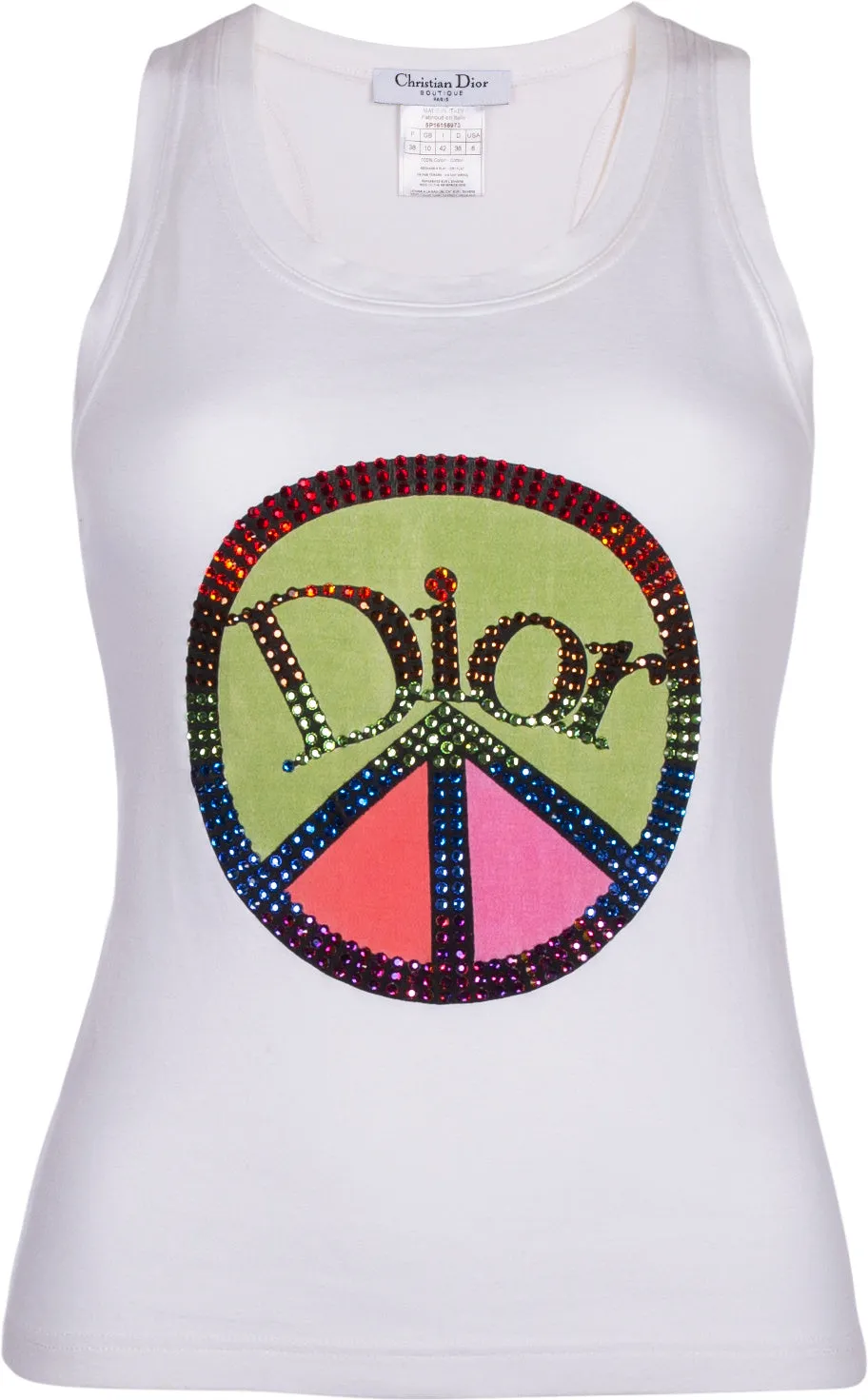 Christian Dior Logo Peace Sign Swarovski Tank