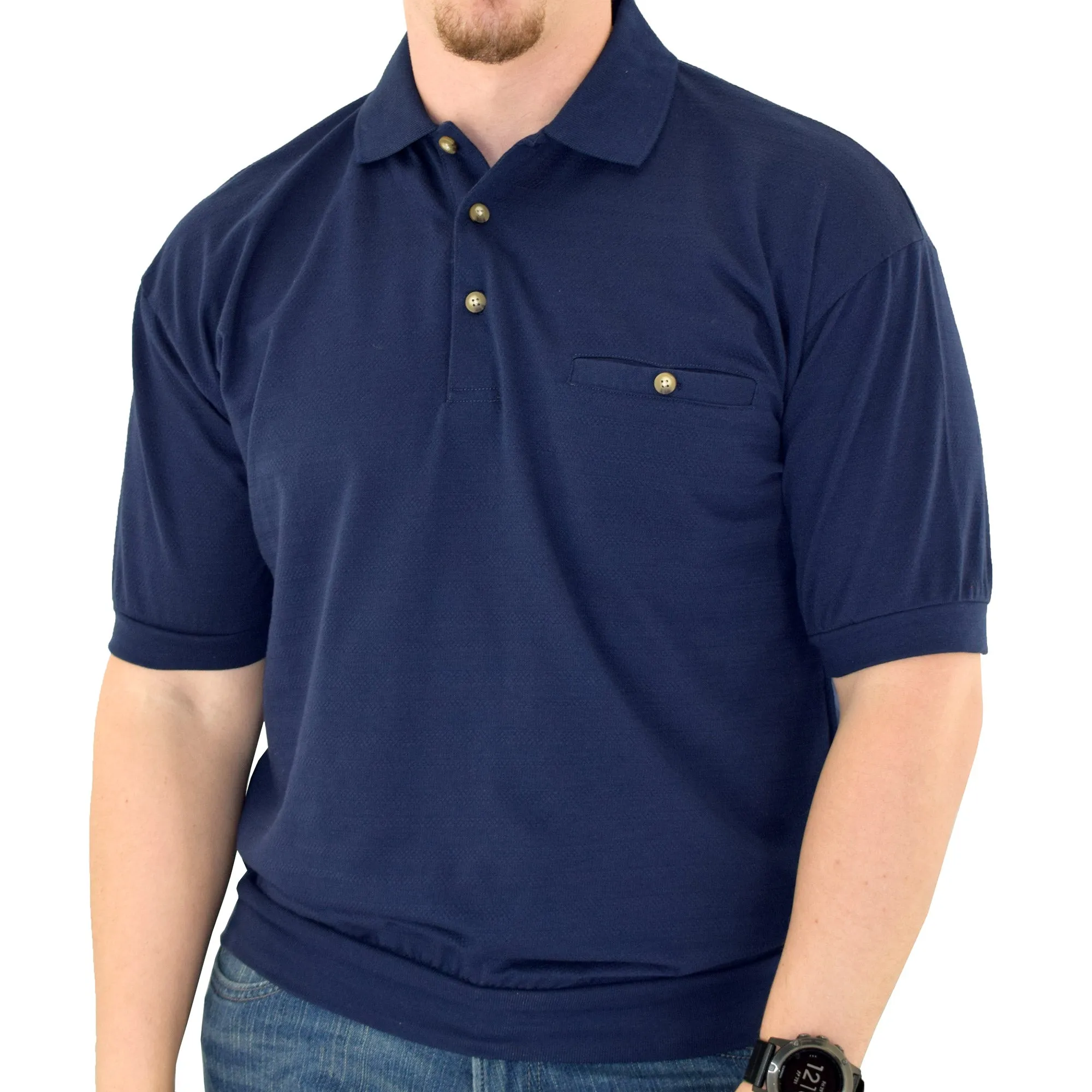 Classics by Palmland Short Sleeve Banded Bottom Shirt 6070-209BT Navy