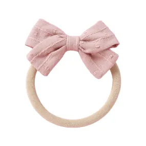 Dotty Embroidered Cotton Baby Bow in Blush