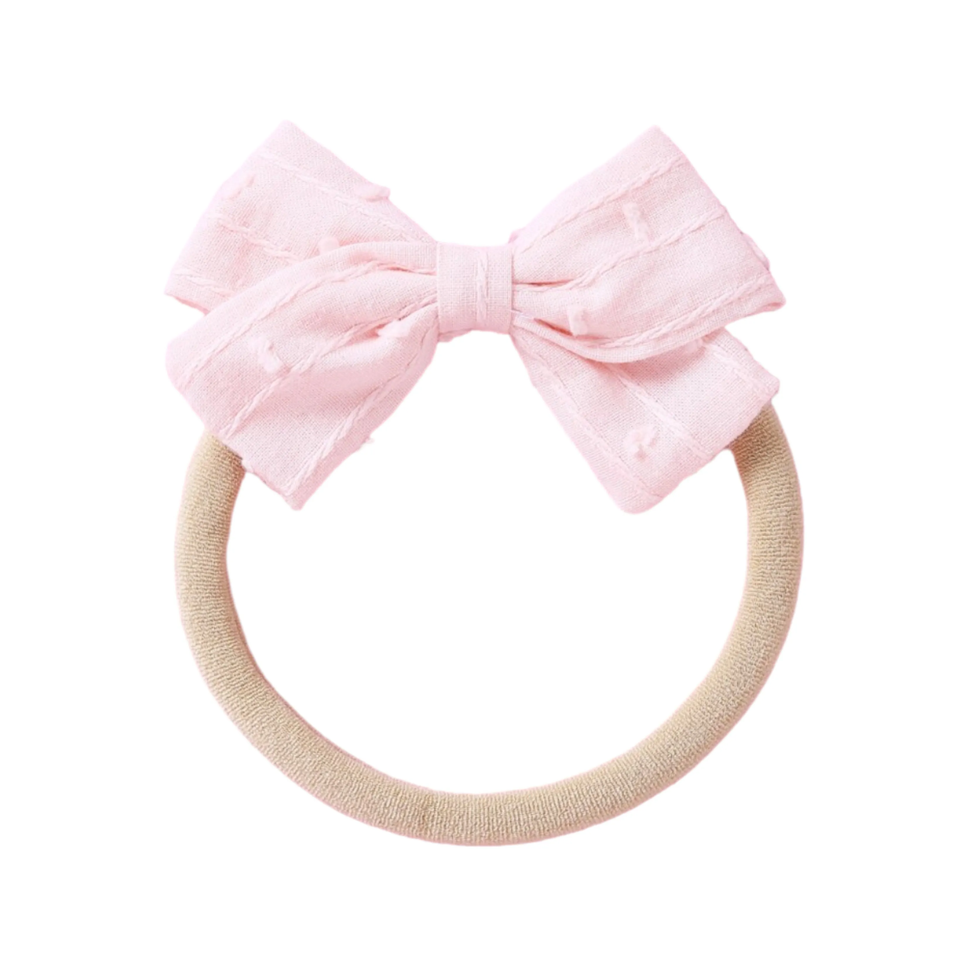 Dotty Embroidered Cotton Baby Bow in Flamingo