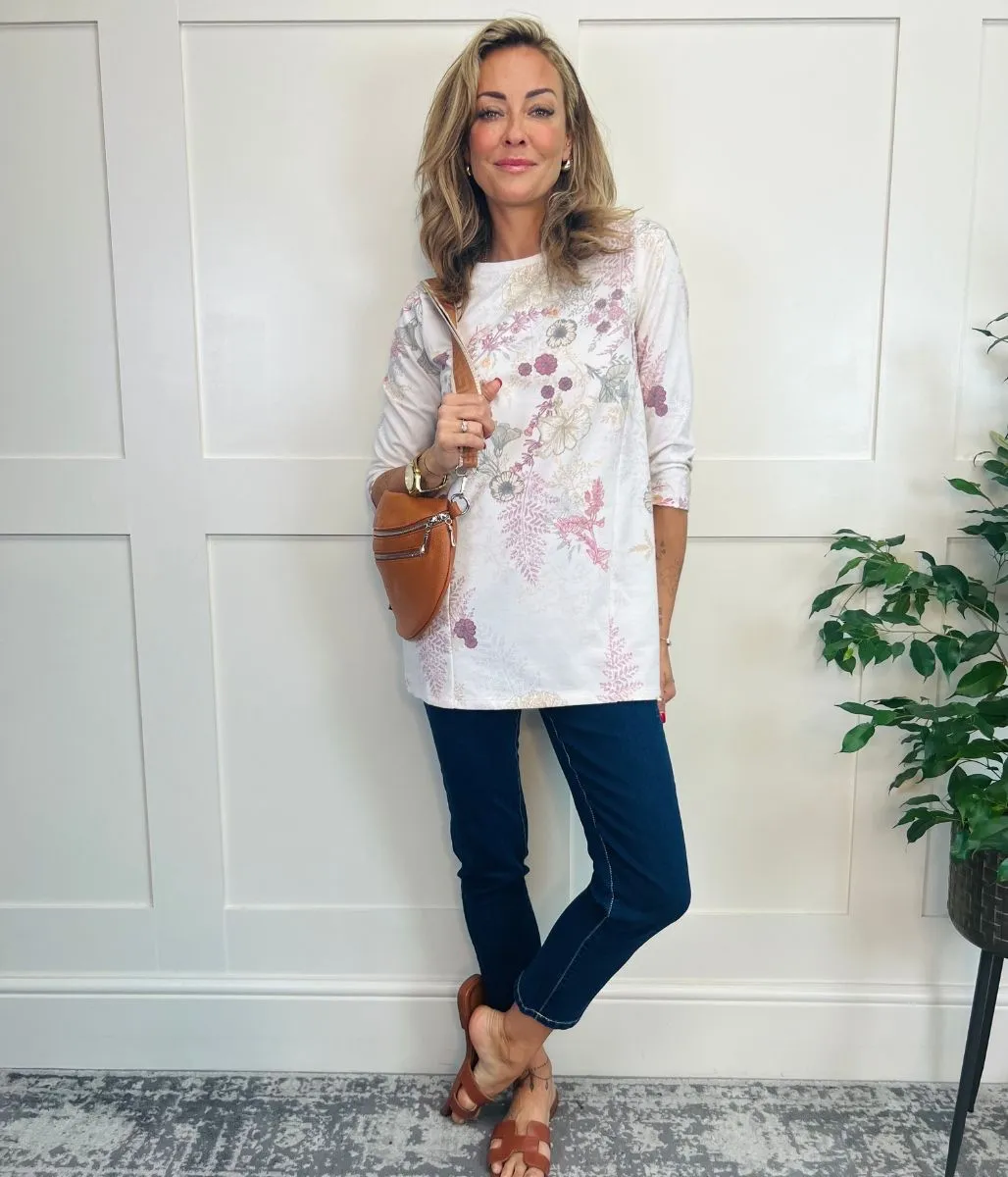 Ecru Floral Print Tunic Top