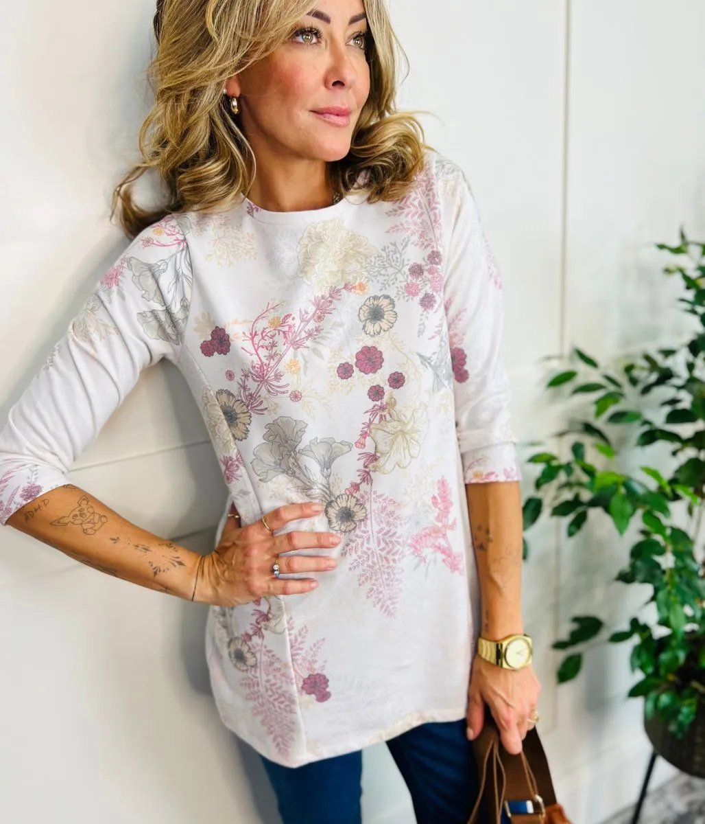 Ecru Floral Print Tunic Top