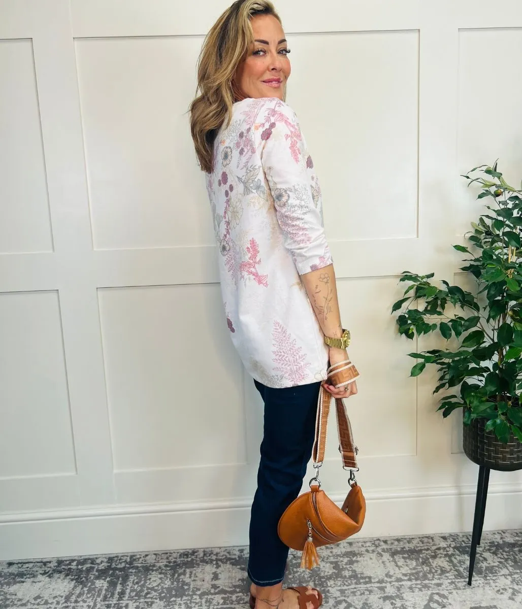 Ecru Floral Print Tunic Top