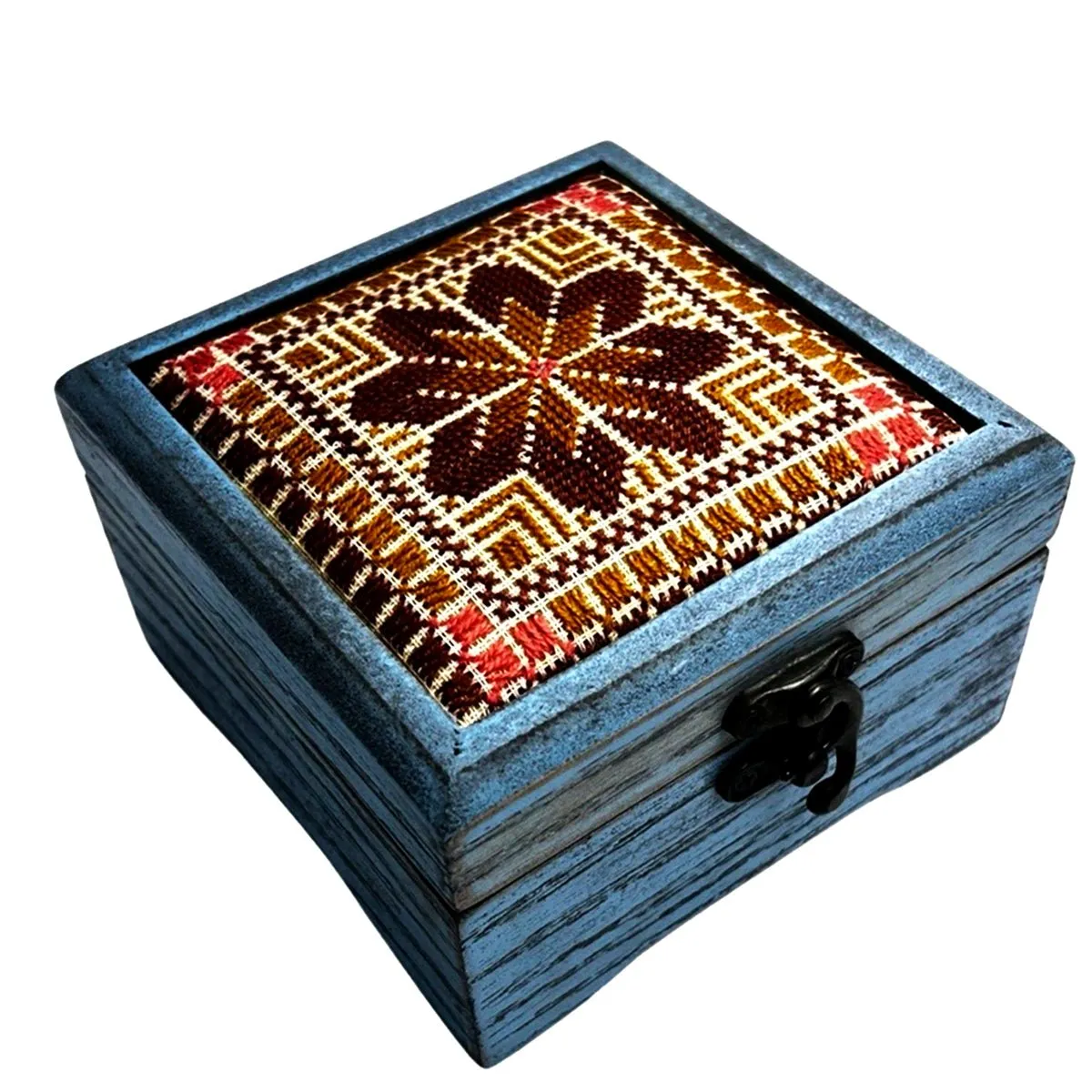 Embordered Tatreez Blue Wooden Box