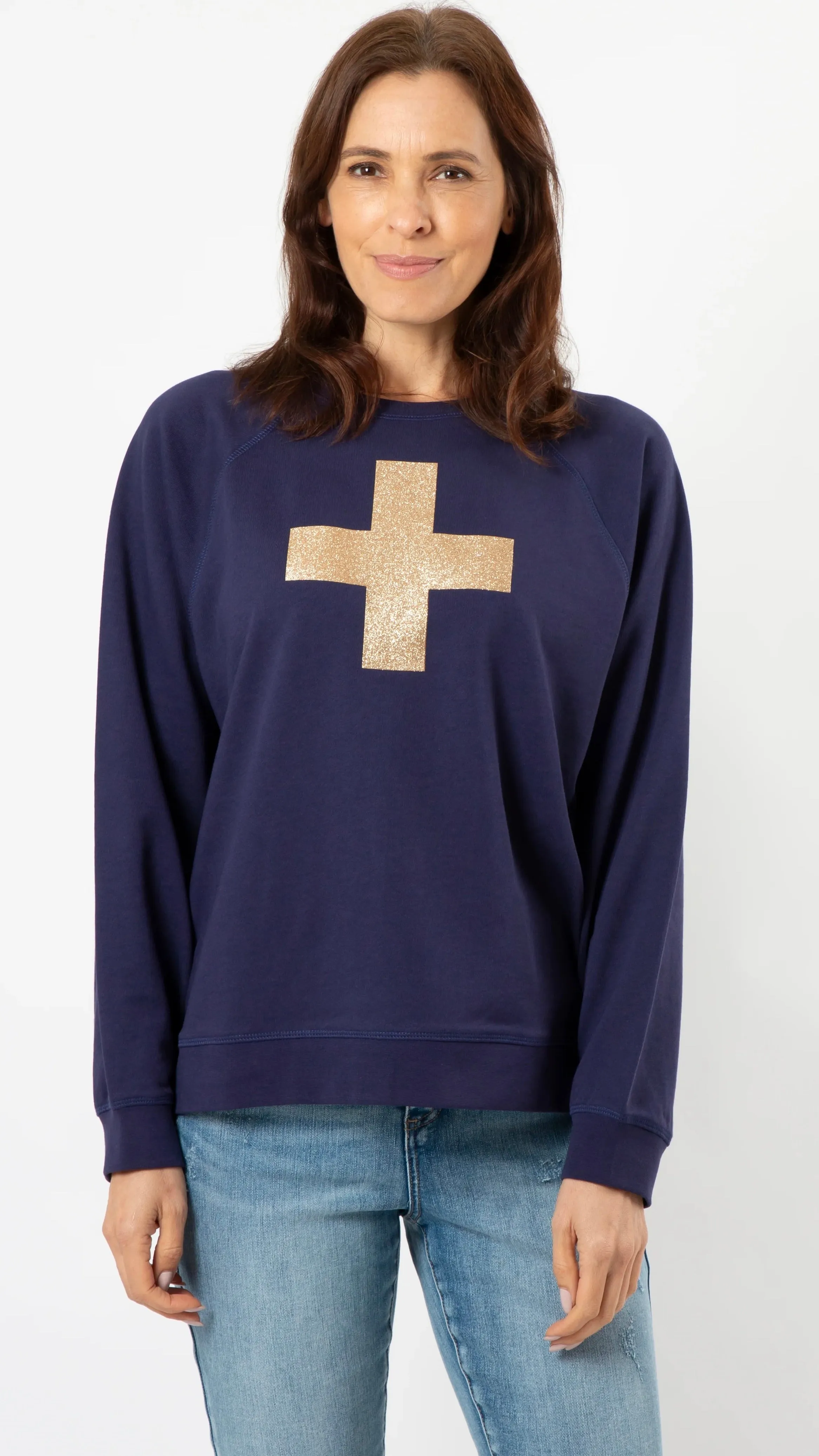 Everyday Sweater Navy Gold Glitter