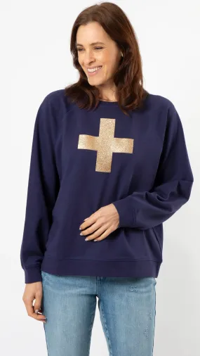 Everyday Sweater Navy Gold Glitter